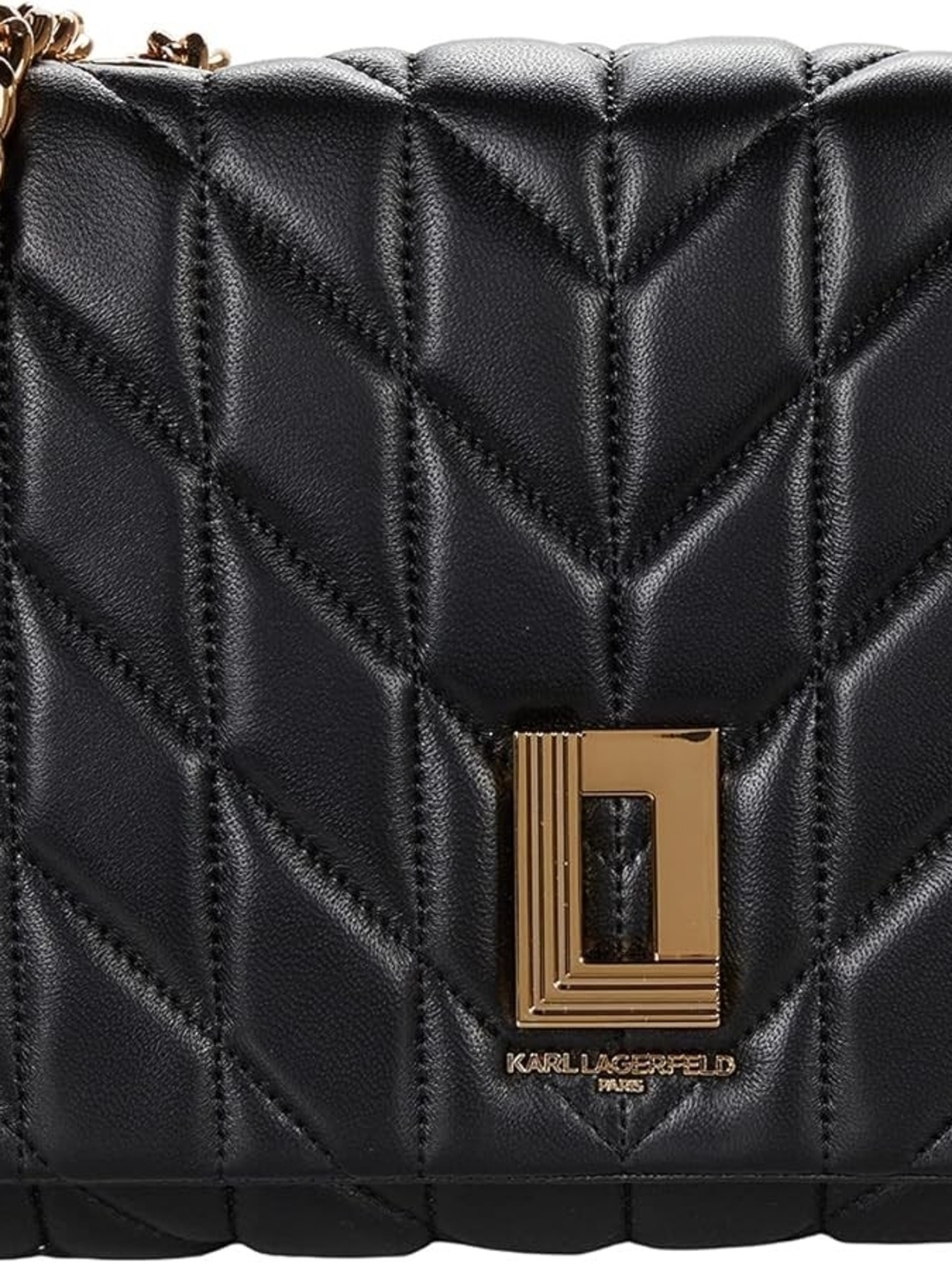 Karl Lagerfeld Black Quilted Crossbody Bag with Gold Accent